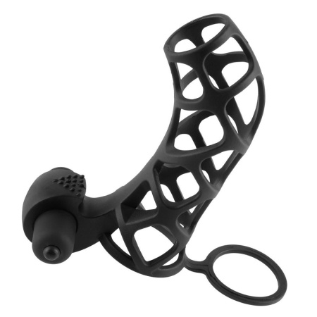 Mankiet penisa FX Extreme Silicone Power Cage — silikonowy, z wibrobulletem i pierścieniem jąder, dł. 12 cm - 2
