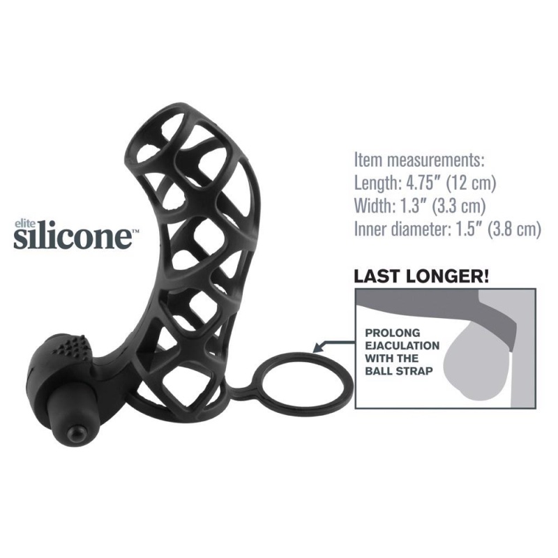 Mankiet penisa FX Extreme Silicone Power Cage — silikonowy, z wibrobulletem i pierścieniem jąder, dł. 12 cm - 6
