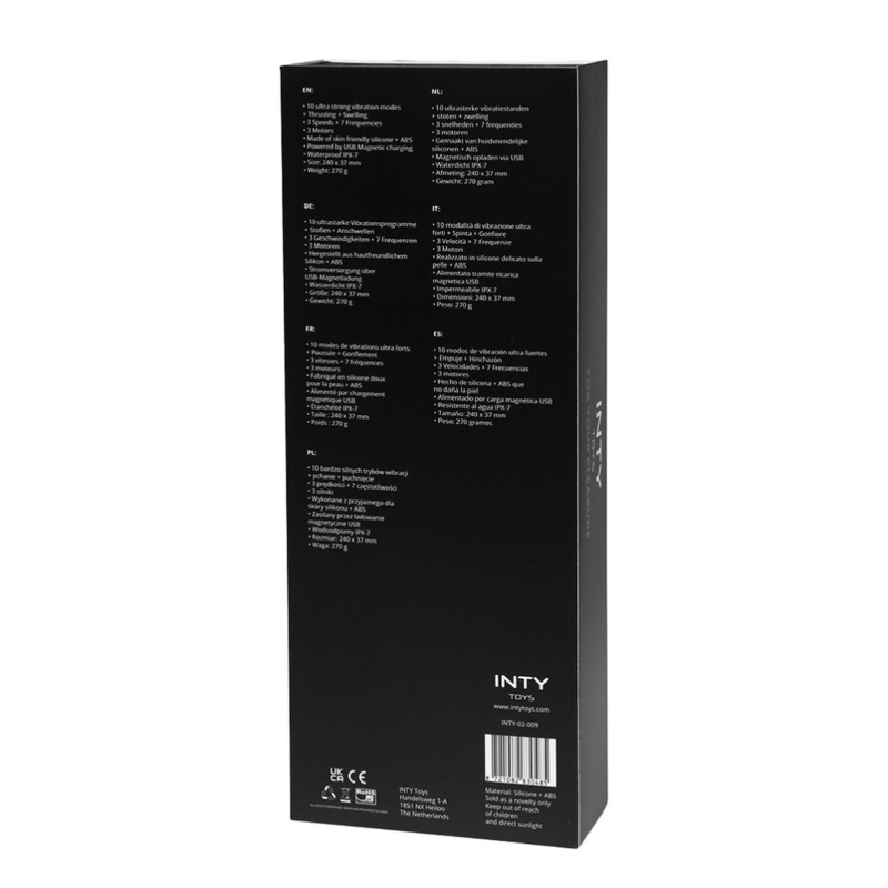 Wibrator ze stymulacją łechtaczki INTY Toys Flirt - 3 silniki, efekt pęcznienia, 240 x 37 mm - 4