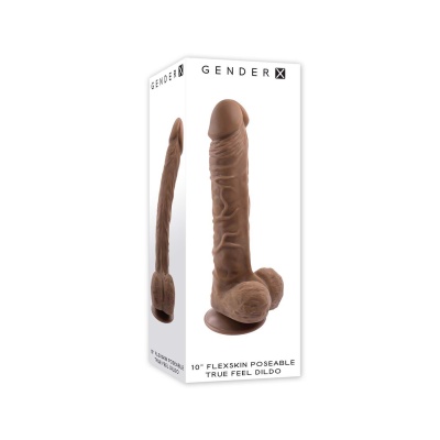 GENDER X 10 INCH 25 CM FLEXSKIN POSEABLE TRUE FEEL DILDO DARK - 1