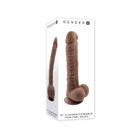 GENDER X 10 INCH 25 CM FLEXSKIN POSEABLE TRUE FEEL DILDO DARK - 1