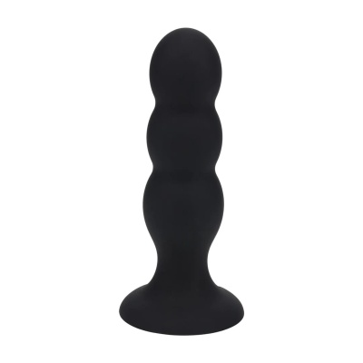 Tri Rattle Liquid Silicone Anal Plug - L - Black - 1