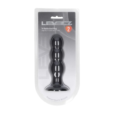Tri Rattle Liquid Silicone Anal Plug - L - Black - 1 2
