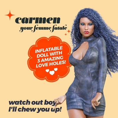 Lalka dmuchana Carmen The Femme Fatale 155 cm Ebony z 3 otworami - 1 2