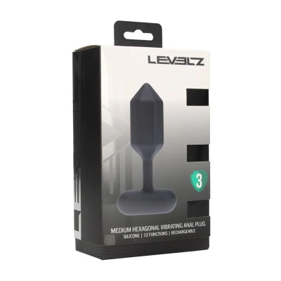 Hexagonal Vibrating Silicone Anal Plug - M - Black - 1 2