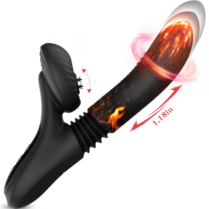 Silicone Vibrator 7 Powerful Modes - Licking,Thrusting and Heating, Black - 5