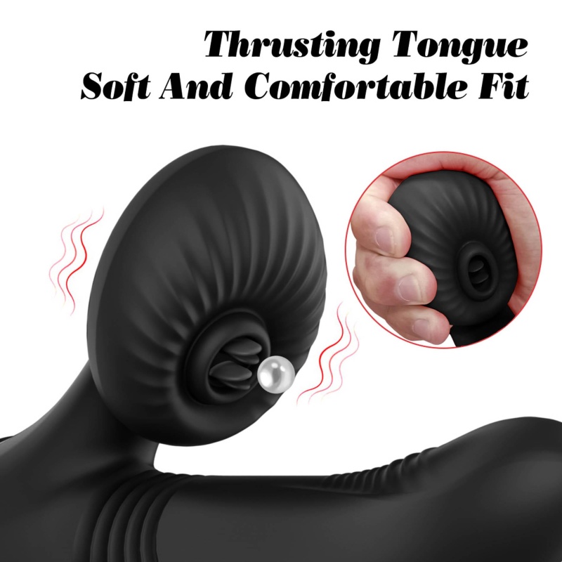 Silicone Vibrator 7 Powerful Modes - Licking,Thrusting and Heating, Black - 7
