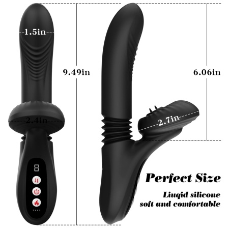 Silicone Vibrator 7 Powerful Modes - Licking,Thrusting and Heating, Black - 10