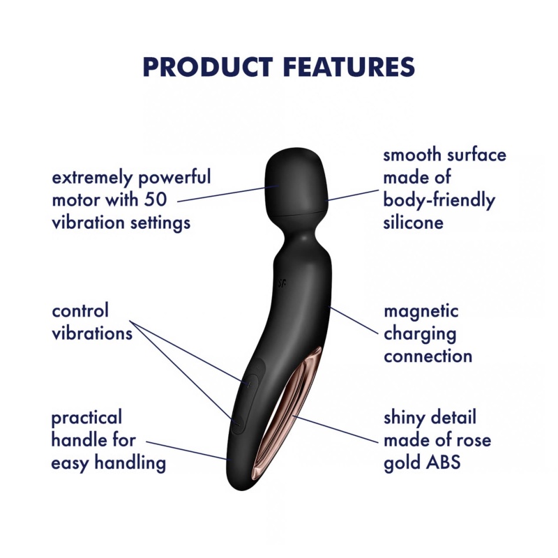 Masażer i wibrator-różdżka Satisfyer Wand-erland Black/Rosegold - 50 kombinacji wibracji, długość 29,9 cm, wodoodporność IPX7 - 3