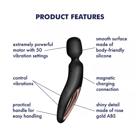 Masażer i wibrator-różdżka Satisfyer Wand-erland Black/Rosegold - 50 kombinacji wibracji, długość 29,9 cm, wodoodporność IPX7 - 3