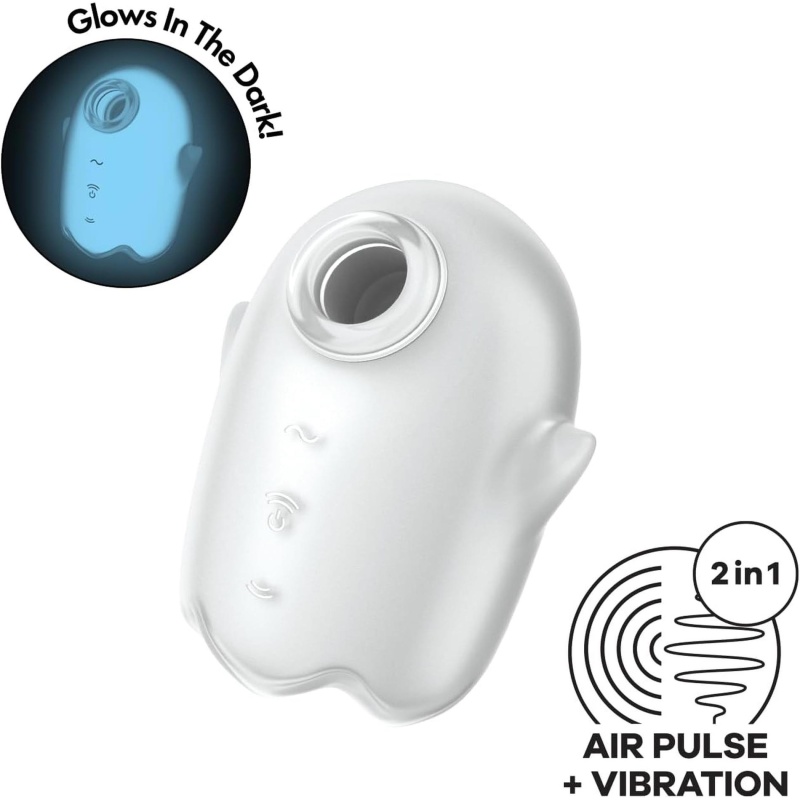Kompaktowy wibrator Glowing Ghost White z technologią Air Pulse, 2 niezależnymi silnikami i silikonem medycznym IPX7 - 2