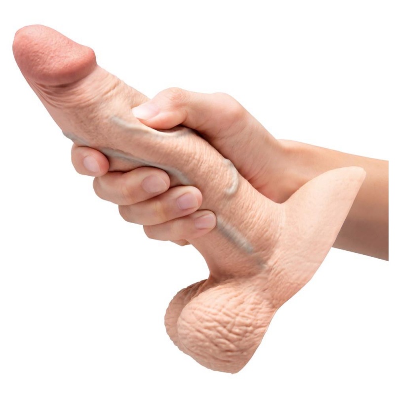 Dildo Slipskin Girthy - realistyczne jądra, zakrzywiony kształt, 17,8 cm, kompatybilne z uprzężą - 7