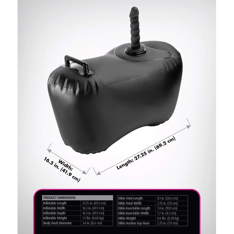 Nadmuchiwalna poduszka erotyczna Body Dock Inflatable Love Seat z silikonowym dildo 19 cm, uchwytem i panelem montażowym 8,6 cm - 8