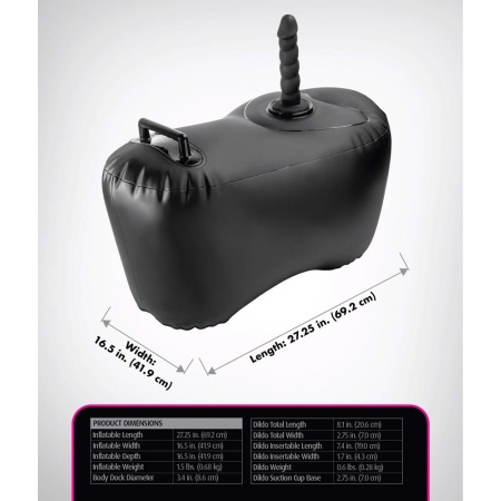 Nadmuchiwalna poduszka erotyczna Body Dock Inflatable Love Seat z silikonowym dildo 19 cm, uchwytem i panelem montażowym 8,6 cm - 8