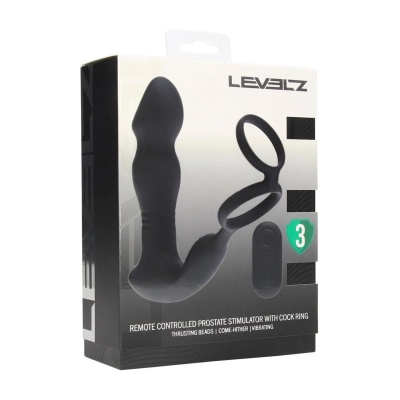Remote Control Vibrating Thrusting Come-Hither Silicone Prostate Stimulator with Cockring - Black - 1 2