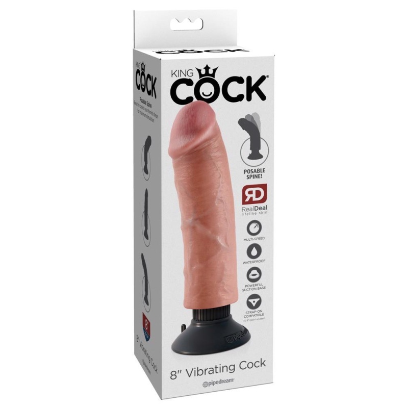 Wibrator realistyczny KC 8" Vibrating Cock Light – wyginany wał z przyssawką i wibracjami, długość 25 cm, wkładka 18,6 cm, ø 4,6 - 1