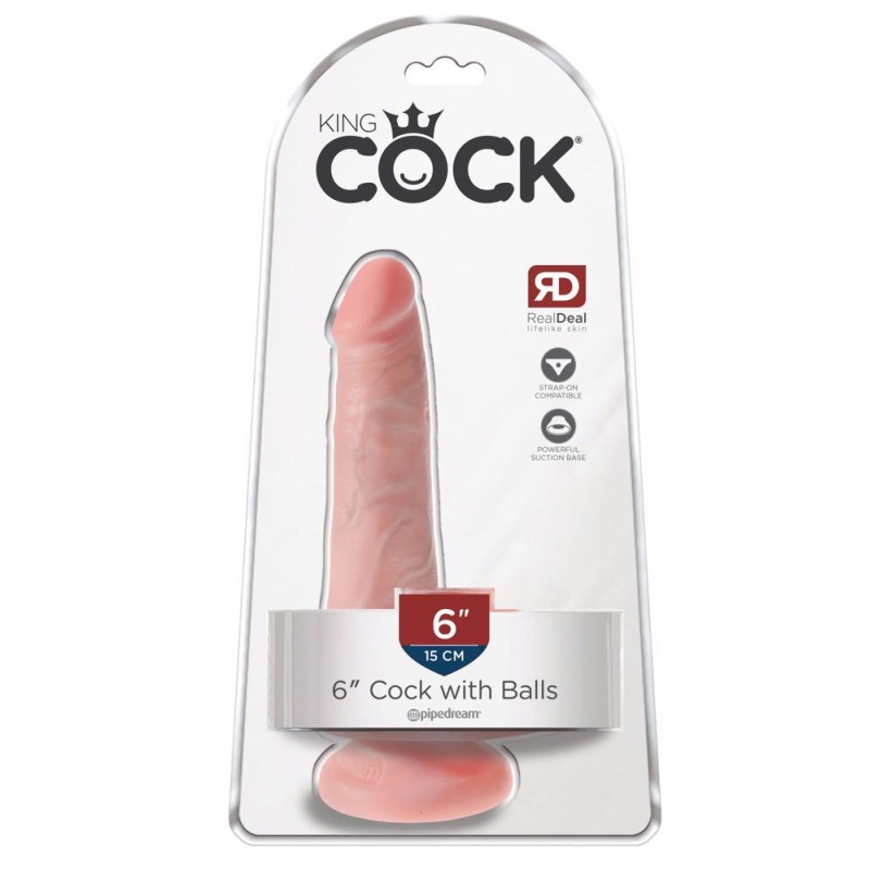 Dildo 6" Cock with Balls Light – realistyczne PVC z przyssawką i jądrami, 15,2 cm - 1