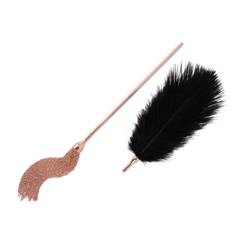 Feather Tickler & Whip - Dwufunkcyjny Łaskotnik Piórkowy i Bat Łańcuszkowy, Wykończenie Różowe Złoto - 1