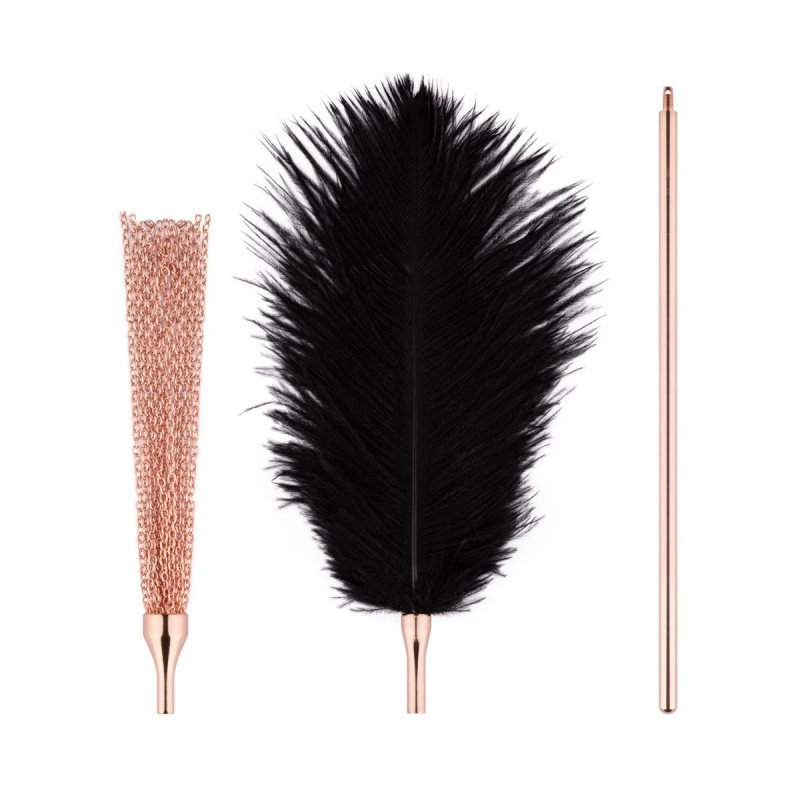 Feather Tickler & Whip - Dwufunkcyjny Łaskotnik Piórkowy i Bat Łańcuszkowy, Wykończenie Różowe Złoto - 3