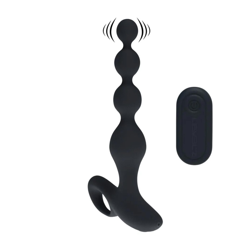 Remote Control Beaded Vibrating Silicone Anal Plug - Black - 1