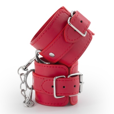 Kajdanki Bondage – Czerwone, Imitacja Skóry - 1 2