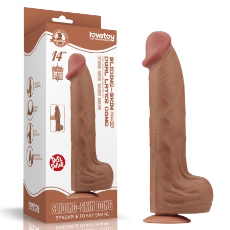 Dildo King Sized Sliding Skin Dual Layer 35,6 cm Brązowy - 1