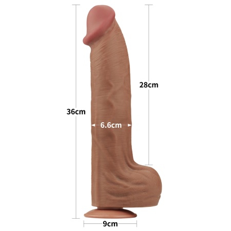 Dildo King Sized Sliding Skin Dual Layer 35,6 cm Brązowy - 3