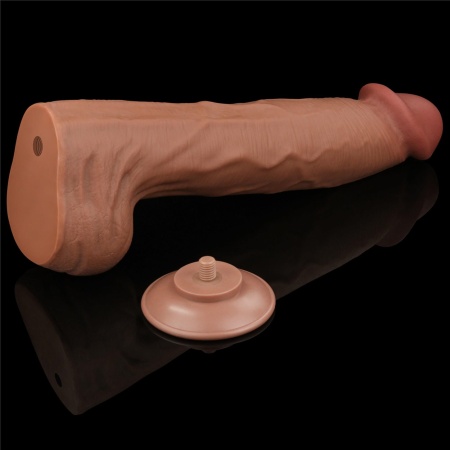 Dildo King Sized Sliding Skin Dual Layer 35,6 cm Brązowy - 9