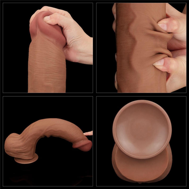 Dildo King Sized Sliding Skin Dual Layer 35,6 cm Brązowy - 20