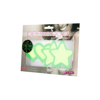 PEEKABOO PASTIES GREEN GLOW IN THE DARK HEARTS AND STARS - 1