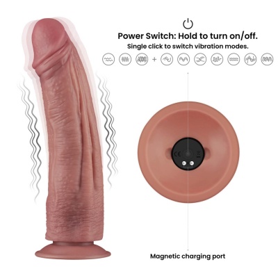 Wibrujący dildo Dual Density Power Cock 26,5 cm – różowy, wodoodporny - 1 2