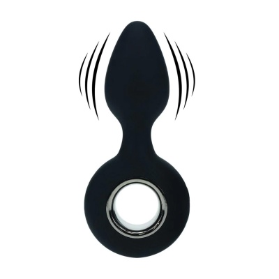 Vibrating Silicone Anal Plug with Loop - Black - 1