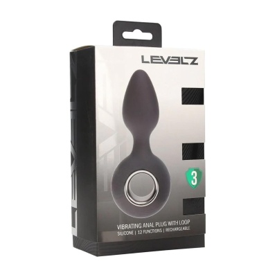 Vibrating Silicone Anal Plug with Loop - Black - 1 2
