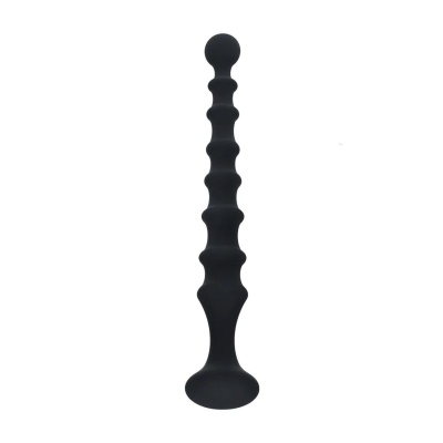 Ribbed Silicone Flared Anal Probe - Black - 1