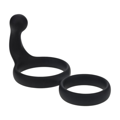 Silicone Double Cockring with Anal Stimulator - Black - 1