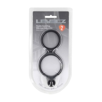 Silicone Double Cockring with Anal Stimulator - Black - 1 2