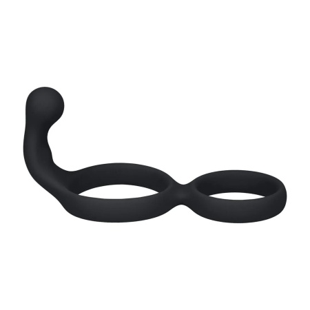 Silicone Double Cockring with Anal Stimulator - Black - 4