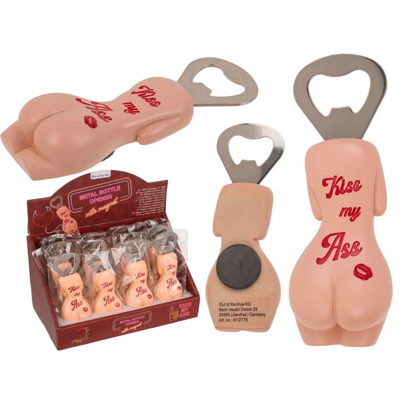 Metalowy Otwieracz do Butelek z Magnesem – Kiss My Ass - 1