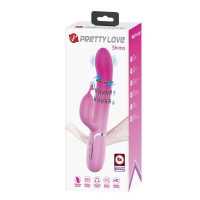 Wibrator królik Shima — 7 funkcji wibracji, 4 funkcje rotacji koralików, silikon, długość 21-25 cm - 1 2