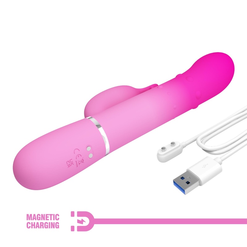 Wibrator królik Shima — 7 funkcji wibracji, 4 funkcje rotacji koralików, silikon, długość 21-25 cm - 11