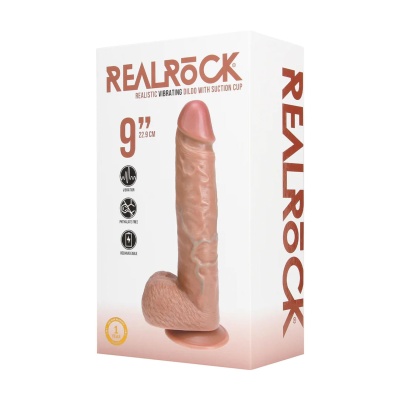 Vibrating Regular Straight Cock with Balls - 23 cm - Tan - 1 2