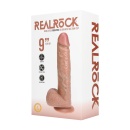 Wibrujący dildo RealRock z jądrami i przyssawką, prosty trzon, 23 cm, Tan - 2