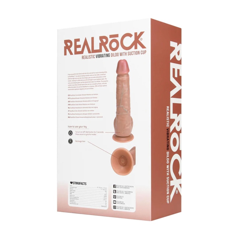 Wibrujący dildo RealRock z jądrami i przyssawką, prosty trzon, 23 cm, Tan - 3