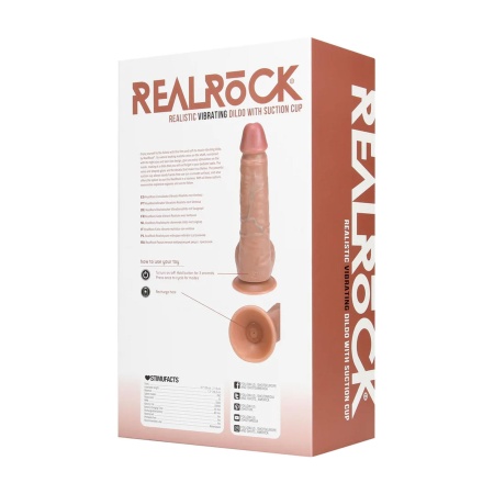 Wibrujący dildo RealRock z jądrami i przyssawką, prosty trzon, 23 cm, Tan - 3