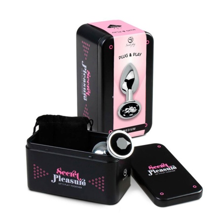 Korek analny metalowy z kryształkiem Black Jewelled M - zwężana końcówka, aluminium bez niklu, długość 8,2 cm, średnica 3,4 cm - 1
