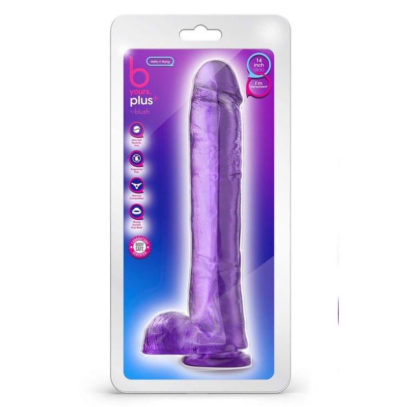 Hefty N' Hung - realistyczne dildo z przyssawką i jądrami, 35,6 cm, fioletowe - 1