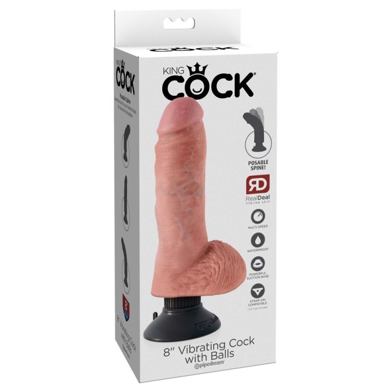 Wibrator realistyczny KC 8" Vibrating Cock with Ball – giętki wał z jądrami i przyssawką, 24 cm - 1