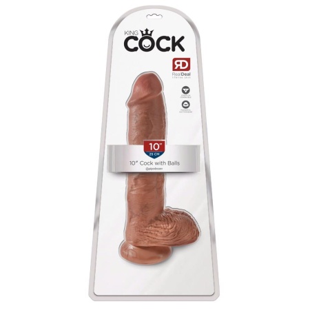 Realistyczne dildo z jądrami i przyssawką, 25,4 cm, Ø 5,1 cm — 10 inch Balls Tan - 1
