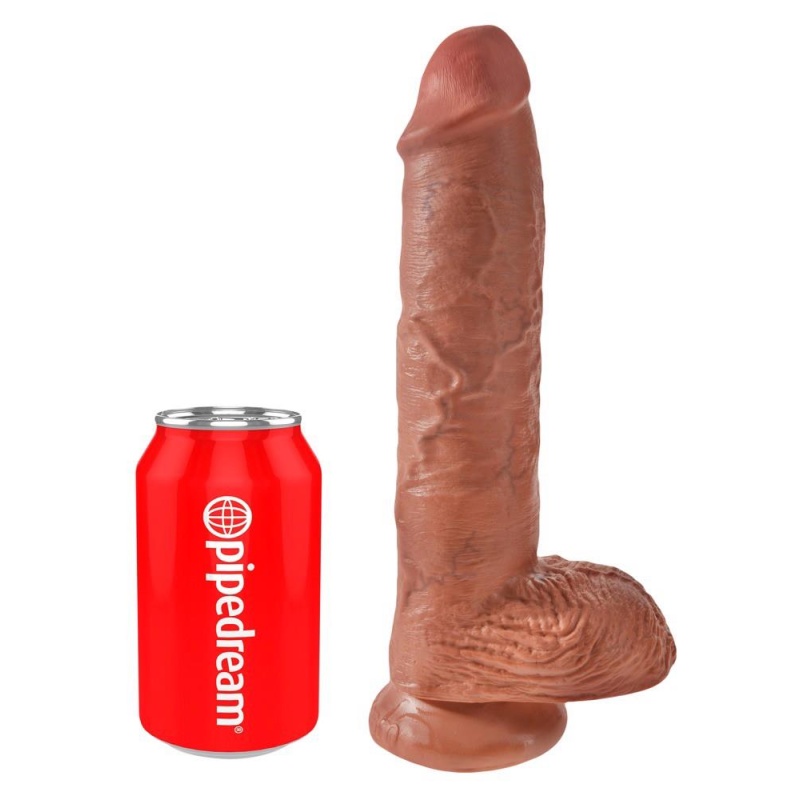 Realistyczne dildo z jądrami i przyssawką, 25,4 cm, Ø 5,1 cm — 10 inch Balls Tan - 2