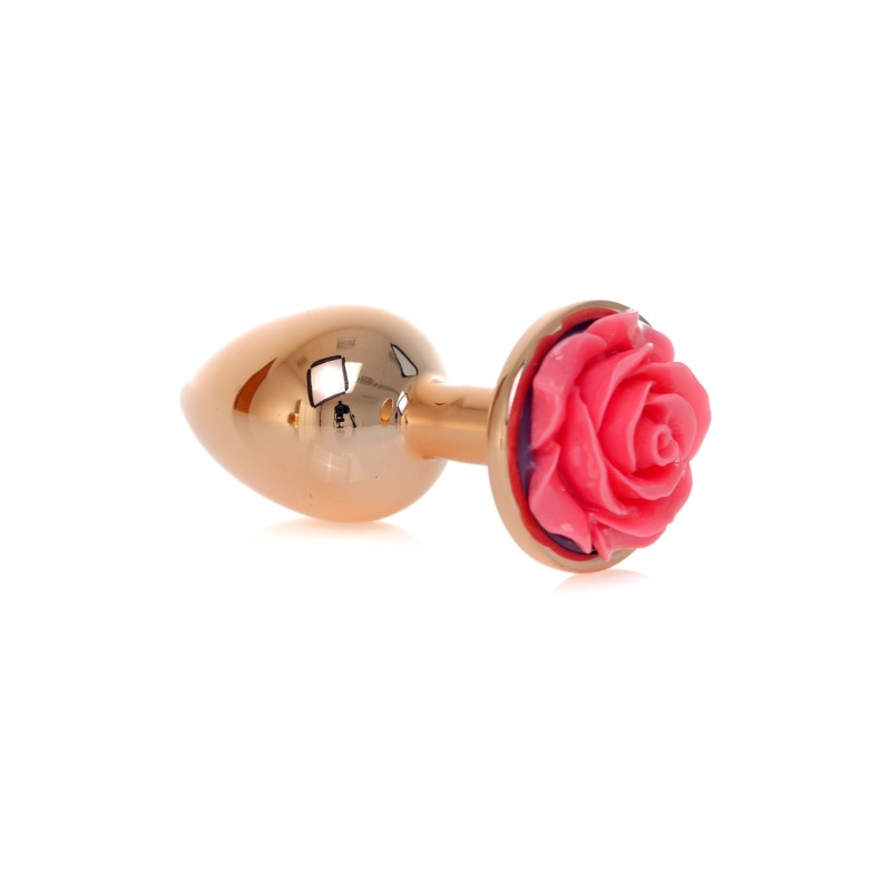 Korek analny Jewellery Red Gold Plug Rose Pink - stal nierdzewna, kształt anatomiczny, 7 cm x 2,7 cm - 2
